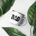 Dad’s Dirtbike Enamel Mug – Motocross Coffee Cup Gift for Biker Dads | MX Helmet Glove Boot Icons | Off-Road Camping Mug
