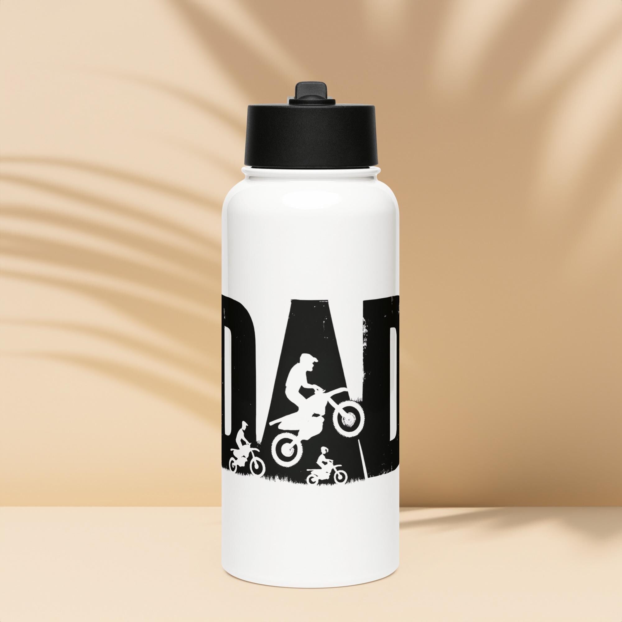 Dad’s Dirtbike Water Bottle – 32 oz Stainless Steel MX Bottle with Straw Lid | Motocross Gift for Biker Dads | Off-Road Hydration Jug