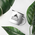 Dad’s Dirtbike Enamel Mug – Motocross Coffee Cup Gift for Biker Dads | MX Helmet Glove Boot Icons | Off-Road Camping Mug