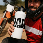 Dad’s Dirtbike Water Bottle – 32 oz Stainless Steel MX Bottle with Straw Lid | Motocross Gift for Biker Dads | Off-Road Hydration Jug